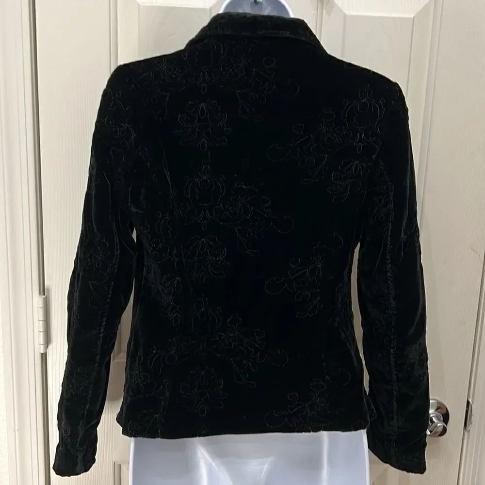 Old Navy Womens Black Jacket Size Small Tie Front Floral Embroidered Velvet Crop - Picture 6 of 10